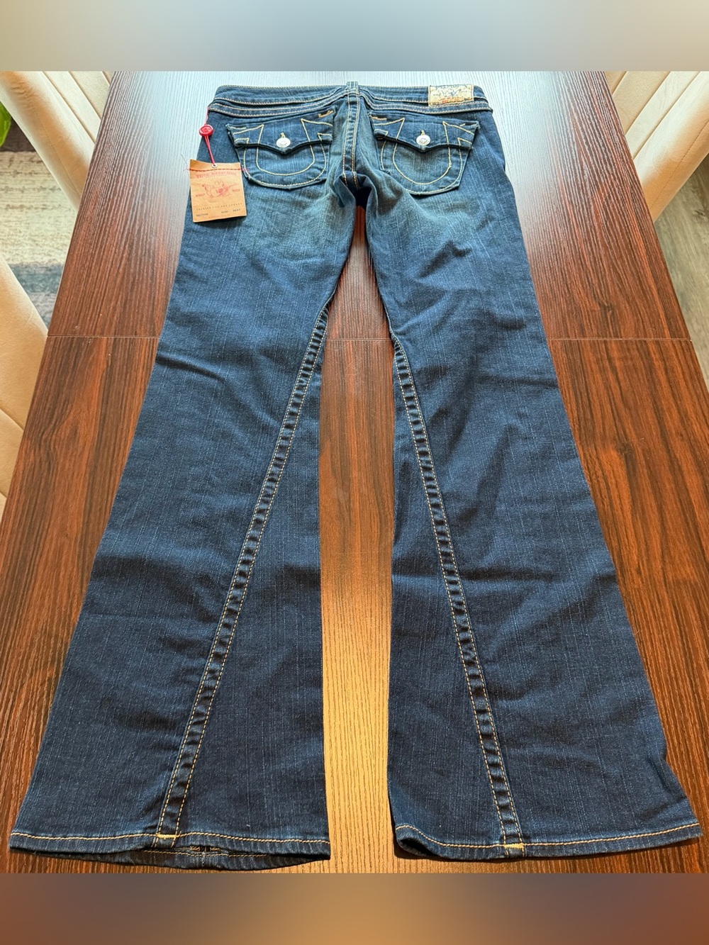 NWT True Religion Joey Heritage Low Rise Big T Flare Jeans Dark Savanna Size 32 - Picture 2 of 14